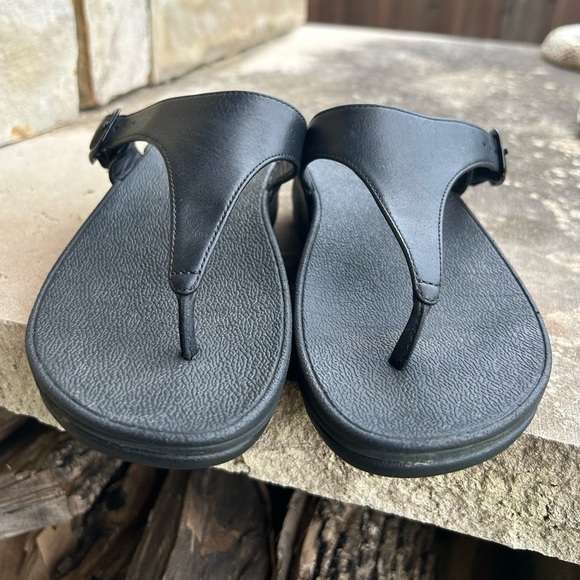 FitFlop Black Leather toe thong classy classic Sandals Sz-5. L - Picture 5 of 10